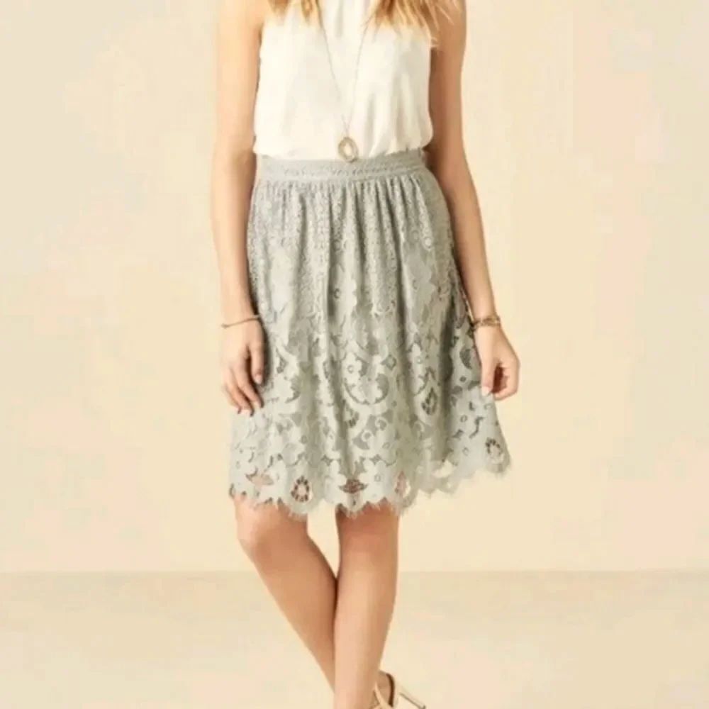 Francesca's Alya Gray Lace Midi Skirt